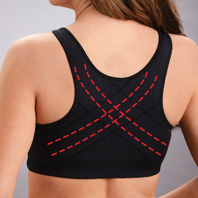 Front hooks, stretch-lace, super-lift, and posture correction – ALL IN ONE BRA!