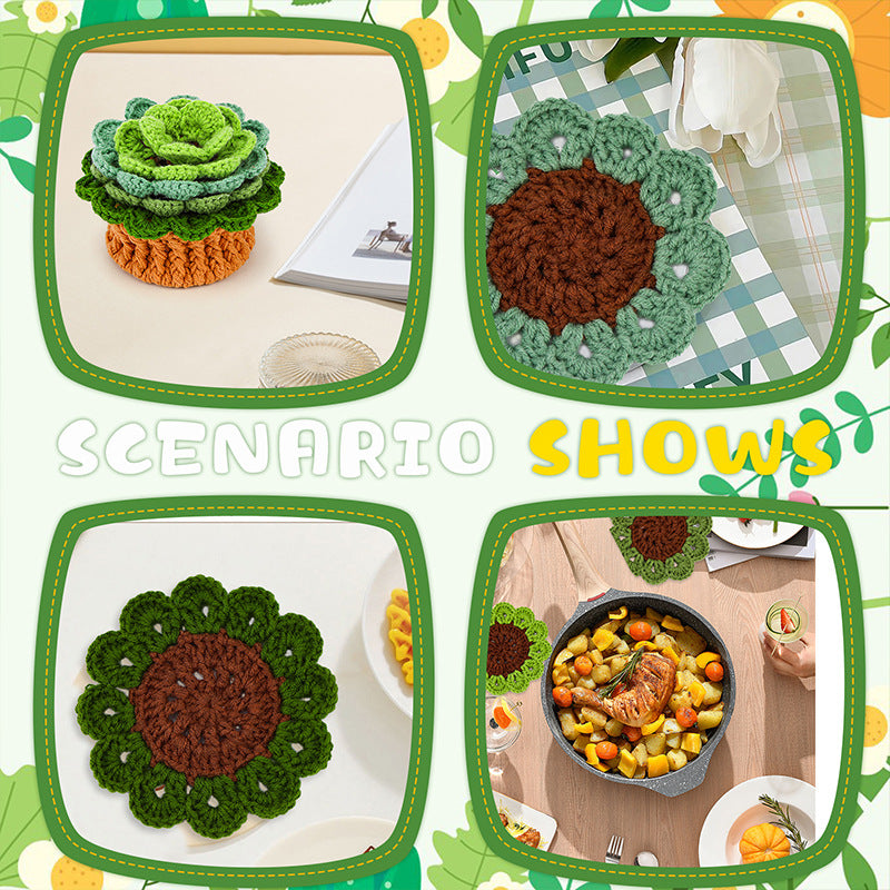 Creative greenery potted plant coaster DIY handmade knitting material package