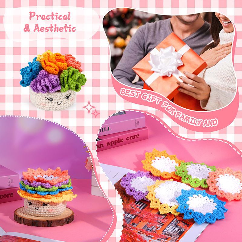 Cute and practical six-color coasters handmade knitting material kit