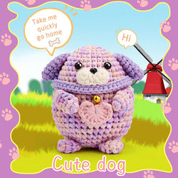 Dazzling Pink Purple Stuffed Cotton Puppy Hand Knitting Material Kit