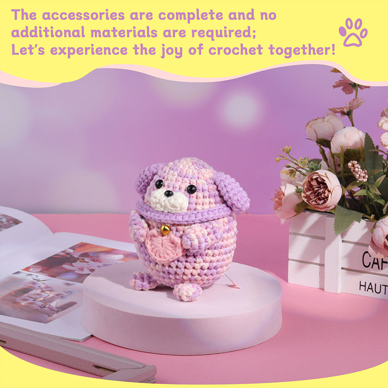 Dazzling Pink Purple Stuffed Cotton Puppy Hand Knitting Material Kit