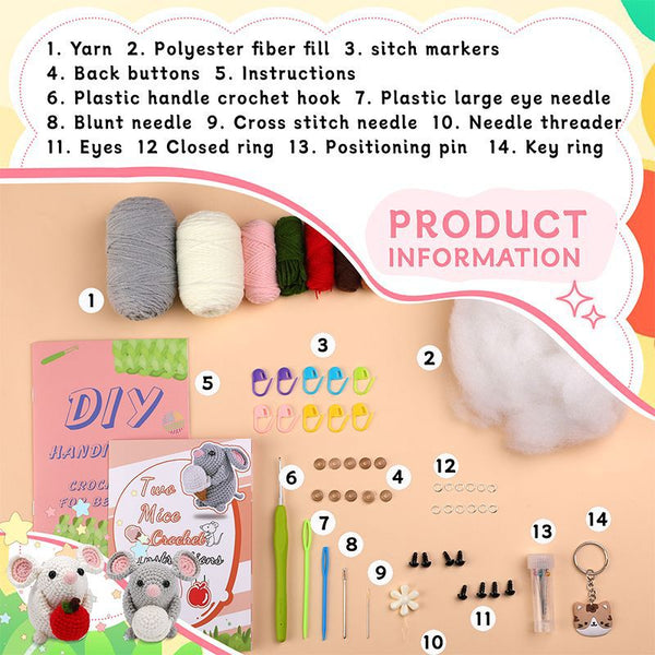 Two Cute Mouse Doll Hand Knitting Kit